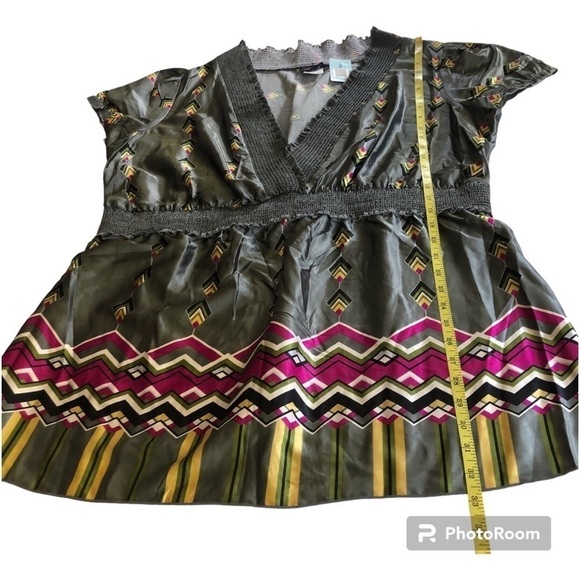 Torrid Grey Smoked V-Neck Short Sleeves Geometric Print Babydoll Tunic Size 3 - Picture 13 of 13